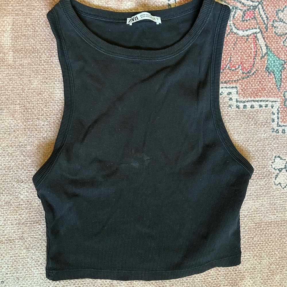 Zara Black Sleeveless Crop Tank Top